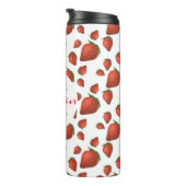 Aardbeien Pattern Monogram Initiaal Naam Thermosbeker (Geroteerd rechts)
