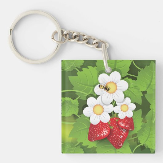 Aardbeien Plant Sleutelhanger (Voorkant)