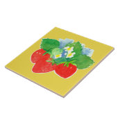 Aardbeien Plant Witte bloemen Geel Tegeltje (Zijkant)