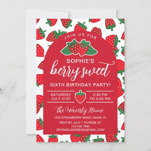 Aardbeien Red Berry Sweet Verjaardagsfeest Kaart (Voorkant)