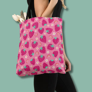 Aardbeien Regenboog Madeliefje patroon Tote Bag