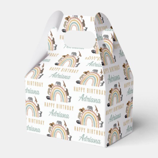 Aardbeien Regenboogdieren Oerwoud Birthday naam Bedankdoosjes (Voorkant Zijde)