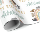 Aardbeien Regenboogdieren Oerwoud Birthday naam Cadeaupapier (Rol Hoek)