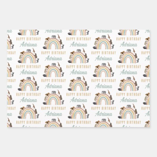 Aardbeien Regenboogdieren Oerwoud Birthday naam Inpakpapier Vel (Voorkant 3)