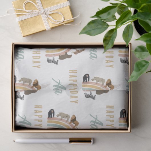 Aardbeien Regenboogdieren Oerwoud Birthday naam Tissuepapier (Geschenk)