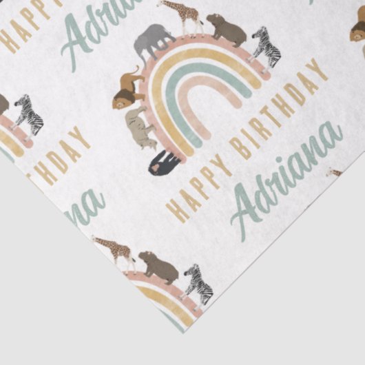 Aardbeien Regenboogdieren Oerwoud Birthday naam Tissuepapier (Detail)