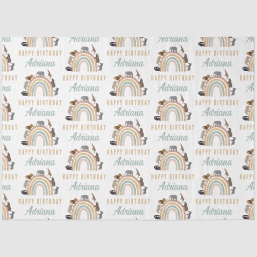 Aardbeien Regenboogdieren Oerwoud Birthday naam Tissuepapier (Voorkant)