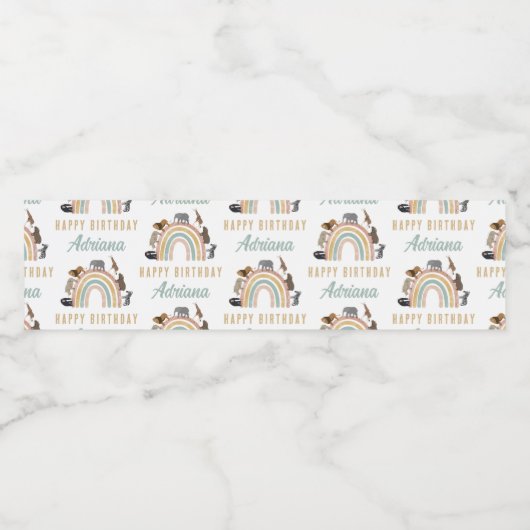 Aardbeien Regenboogdieren Oerwoud Birthday naam Waterfles Etiket (Enkel label)