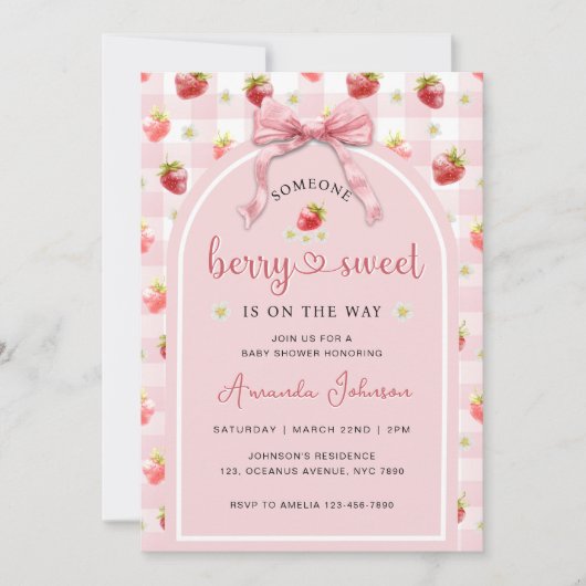 Aardbeien Ribbon Berry Sweet Baby shower Kaart (Voorkant)