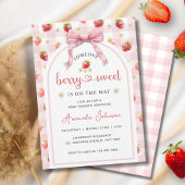 Aardbeien Ribbon Berry Sweet Pink Baby shower Kaart
