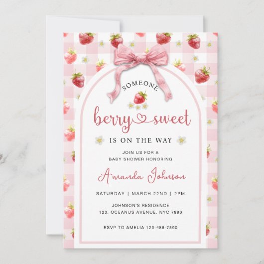 Aardbeien Ribbon Berry Sweet Pink Baby shower Kaart (Voorkant)