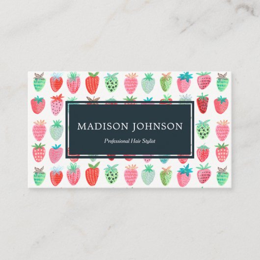 Aardbeien Rode Monogram Aangepast | Visitekaartjes (Voorkant)