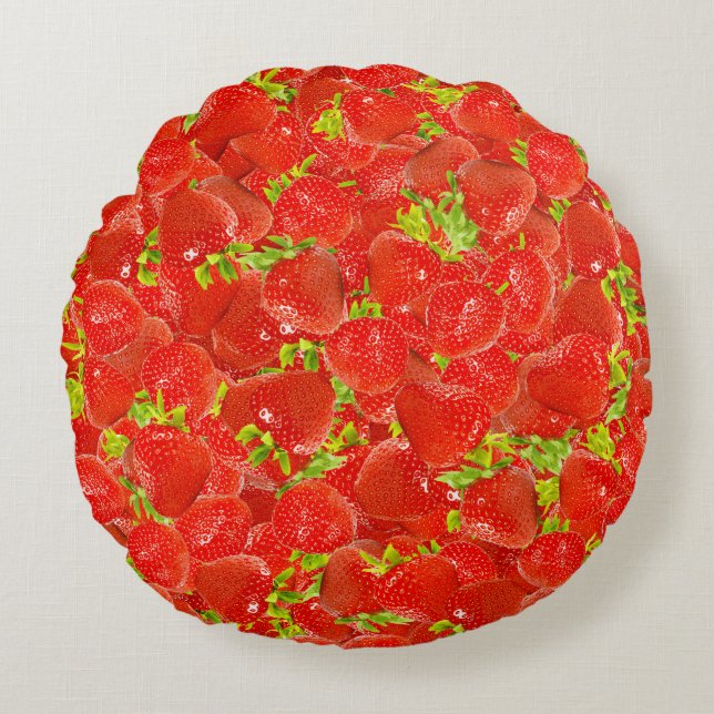 Aardbeien Rond Kussen (Voorkant)