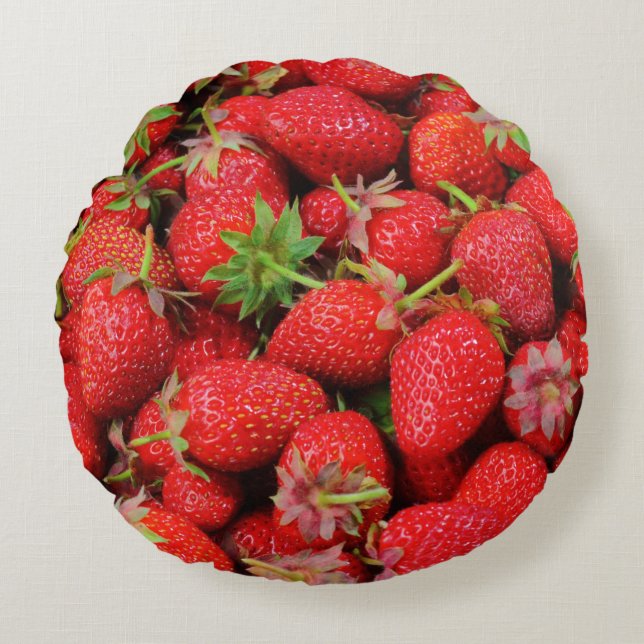 Aardbeien Rond Kussen (Voorkant)