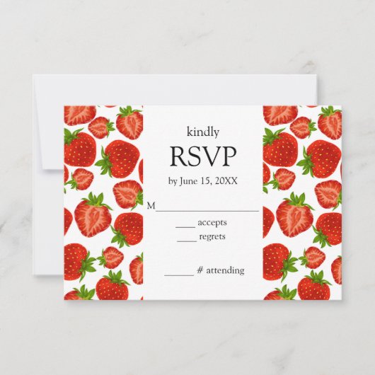 Aardbeien Rood- en witte botanische RSVP-kaart RSVP Kaartje (Voorkant)