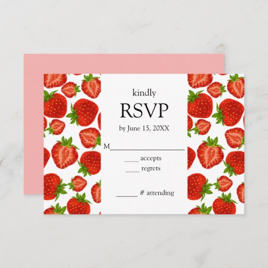 Aardbeien Rood- en witte botanische RSVP-kaart RSVP Kaartje (Voorkant / Achterkant)