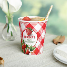 Aardbeien Rood Gingham Picknick Papieren Bekers