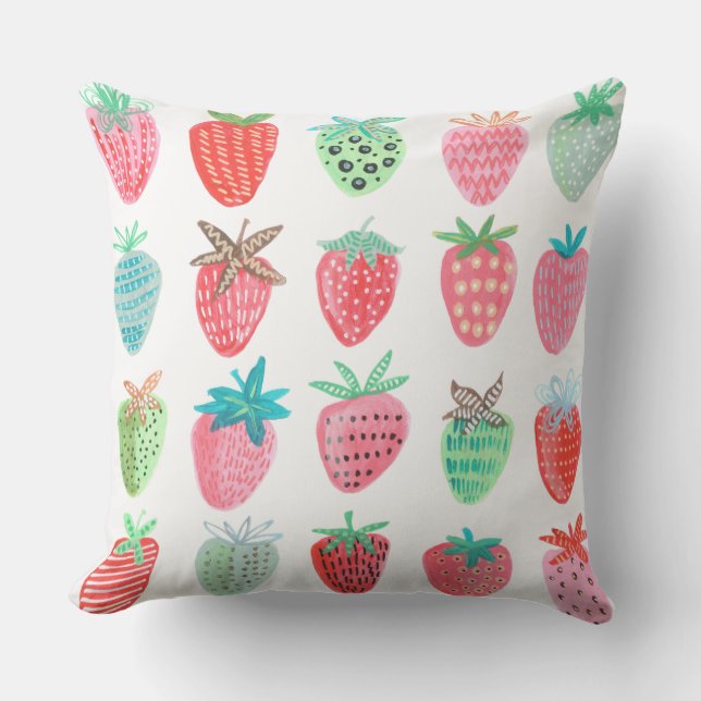 Aardbeien rood Patroon Zomer Buitenkussen (Voorkant)