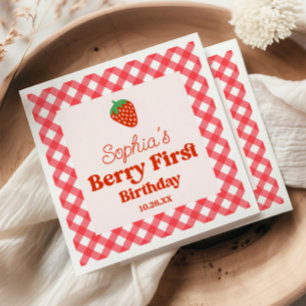 Aardbeien Rood Roze Bes Eerste 1e Verjaardagsfeest Servet