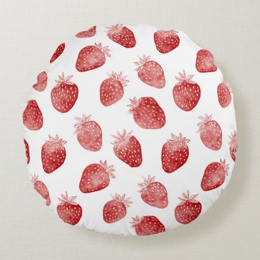 Aardbeien Rood Witte Stippen Rond Kussen (Voorkant)