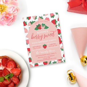 Aardbeien Roze Berry Sweet Verjaardagsfeest Kaart