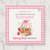 Aardbeien roze bessen eerste verjaardag Dank u Bedankjes Labels (Achterkant)