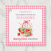 Aardbeien roze bessen eerste verjaardag Dank u Bedankjes Labels (Voorkant)