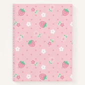aardbeien Roze bloemen Stippen Kawaii Cute Pastel Notitieboek (Voorkant)