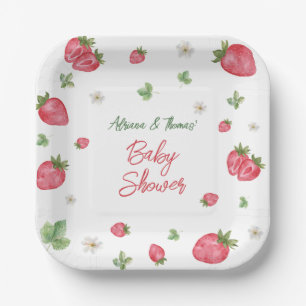 Aardbeien Roze Bloemige Baby Shower Papieren Bordje