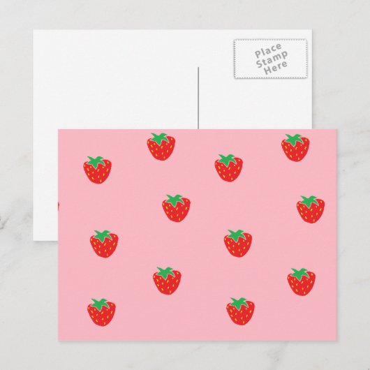 aardbeien Roze Briefkaart (Voorkant / Achterkant)