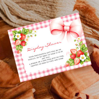 Aardbeien Roze Gingham Display Showerkaart Informatiekaartje