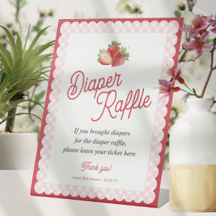 Aardbeien Roze Gingham Thema Luierspel Game Reclamebord Met Voetstuk
