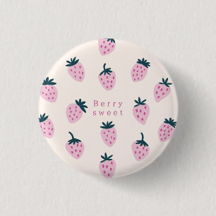 Aardbeien roze ronde button 3,2 cm