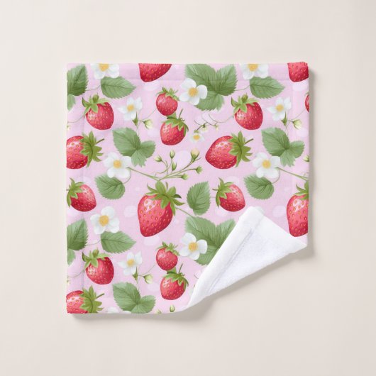 Aardbeien Roze Rood Wit Bloemen Groen Bad Handdoek (Wasdoekje)
