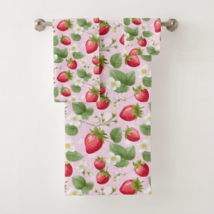 Aardbeien Roze Rood Wit Bloemig Groenelementen Bad Handdoek