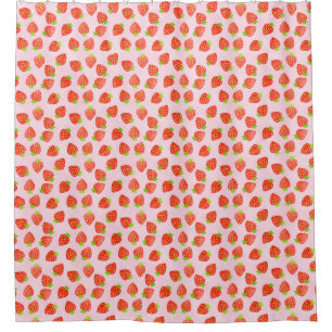 Aardbeien Roze rood  zomerpatroon Douchegordijn