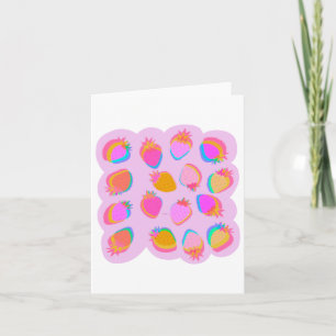 Aardbeien Roze Sticker Kaart