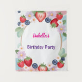 aardbeien roze verjaardagsfeestje voor kinderen wandkleed (Voorkant)