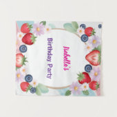 aardbeien roze verjaardagsfeestje voor kinderen wandkleed (Voorkant (horizontaal))