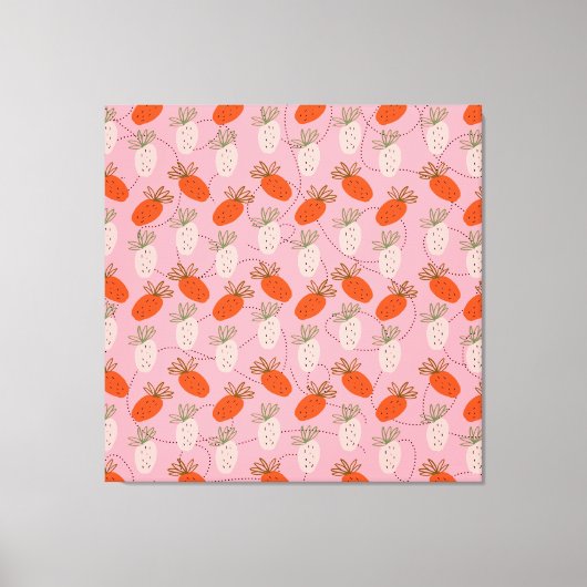 Aardbeien Roze Wit Doodle Fruit Patroon Canvas Afdruk (Voorkant)