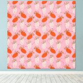 Aardbeien Roze Wit Doodle Fruit Patroon Canvas Afdruk (Insitu (Houten vloer))