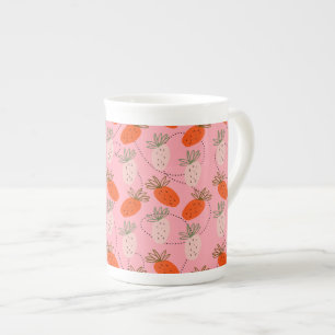 Aardbeien Roze Wit Doodle Fruitpatroon     Porselein Kop