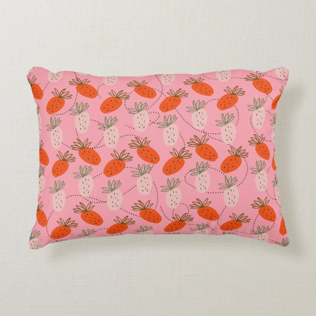 Aardbeien Roze Wit Doodle Patroon  Accent Kussen (Voorkant)