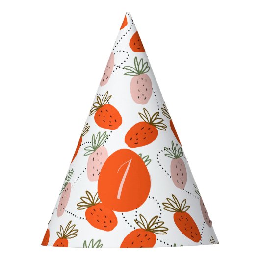 Aardbeien Roze Wit Doodle Patroon      Feesthoedjes (Voorkant)