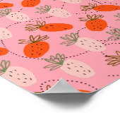 Aardbeien Roze Wit Doodle Patroon    Poster (Hoek)