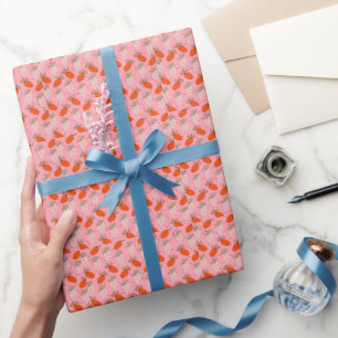 Aardbeien Roze Wit Doodlepatroon   Cadeaupapier