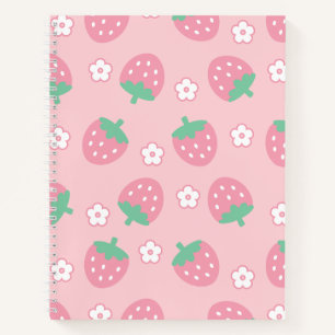 Aardbeien Roze Witte Bloemen Sakura Kawaii Cute Notitieboek