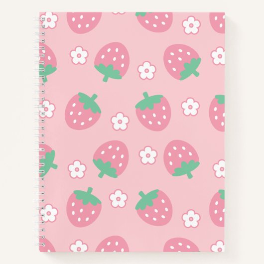 Aardbeien Roze Witte Bloemen Sakura Kawaii Cute Notitieboek (Voorkant)