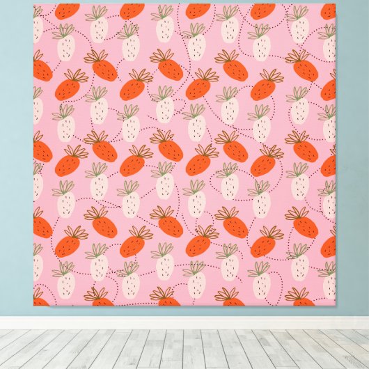 Aardbeien Roze witte doodle Fruit Patroon Canvas Afdruk (Insitu (Houten vloer))