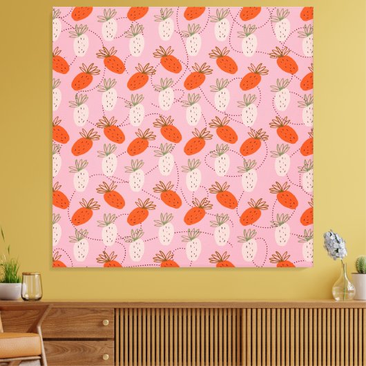Aardbeien Roze witte doodle Fruit Patroon Canvas Afdruk (Insitu (Woonkamer))